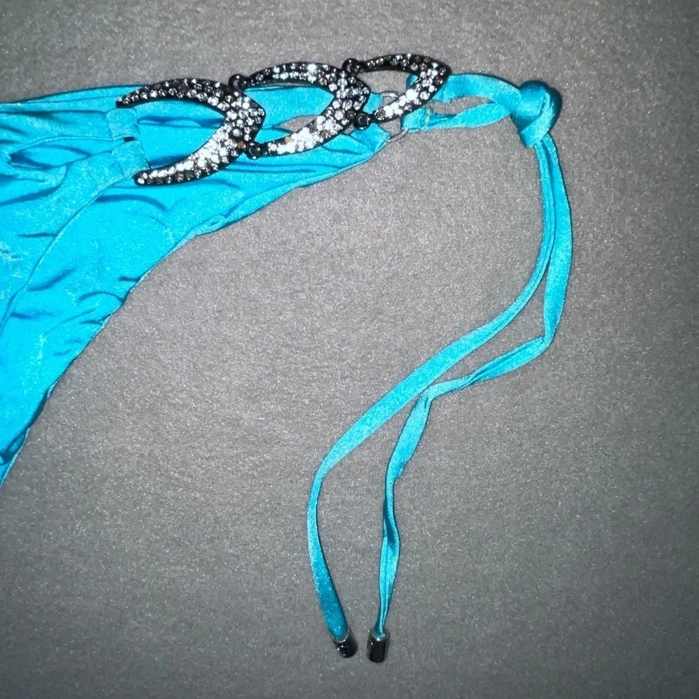 Beach Bunny Bikini Bottom Bow & Arrow Aqua Rhinestone Bikini Hot!